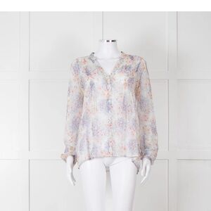 Joie Cream Pink Blue Pleats Detail 100% Silk Top size XS boho bohemian resort